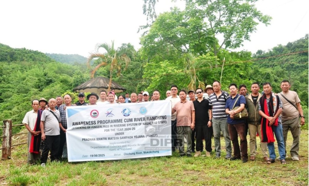 Officials with villagers from Milong, Chubayimkum and Moalenden with others during the awareness and river ranching programme held on June 18. (DIPR Photo)